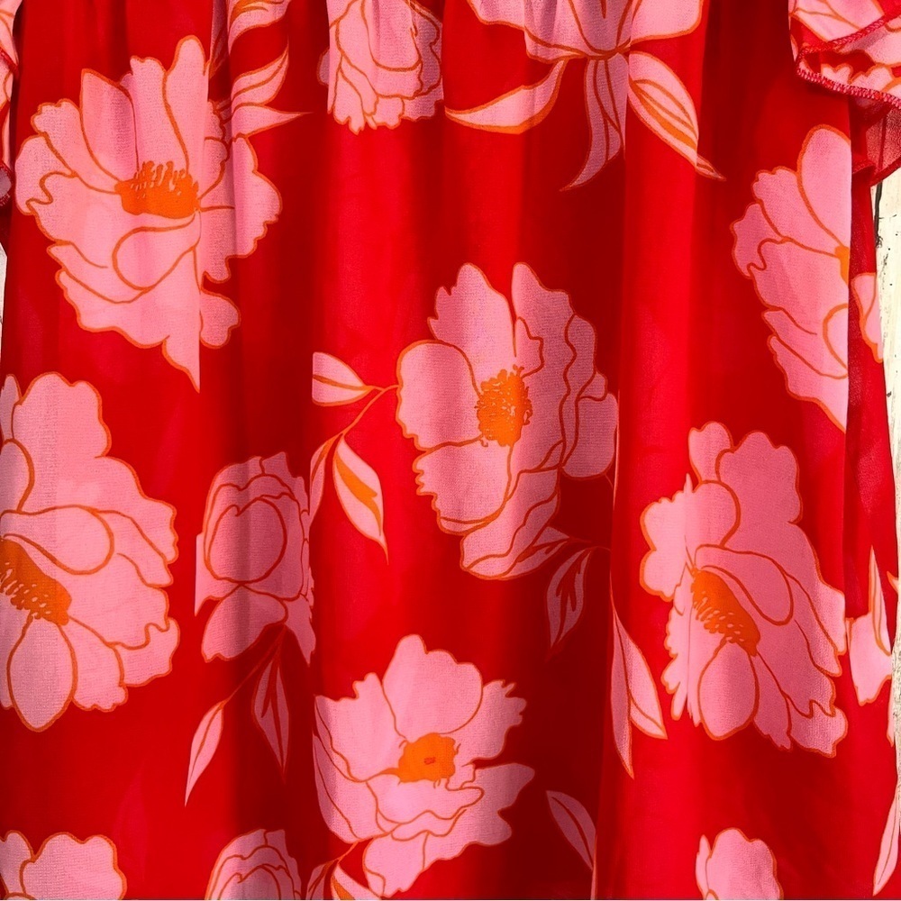 Jodifl Red & Pink Square Neck Floral Blouse - Picture 4 of 8